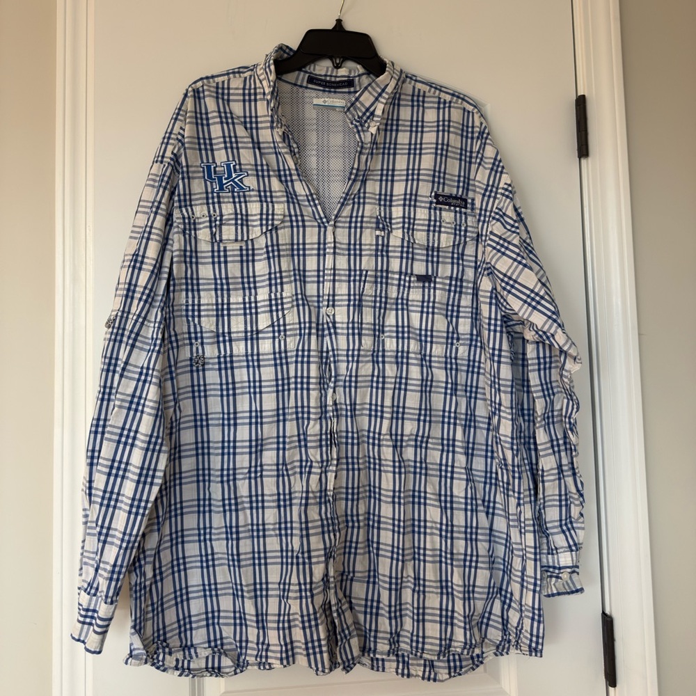 Columbia UK PFG Blue and White Checkered Men's Shirt
